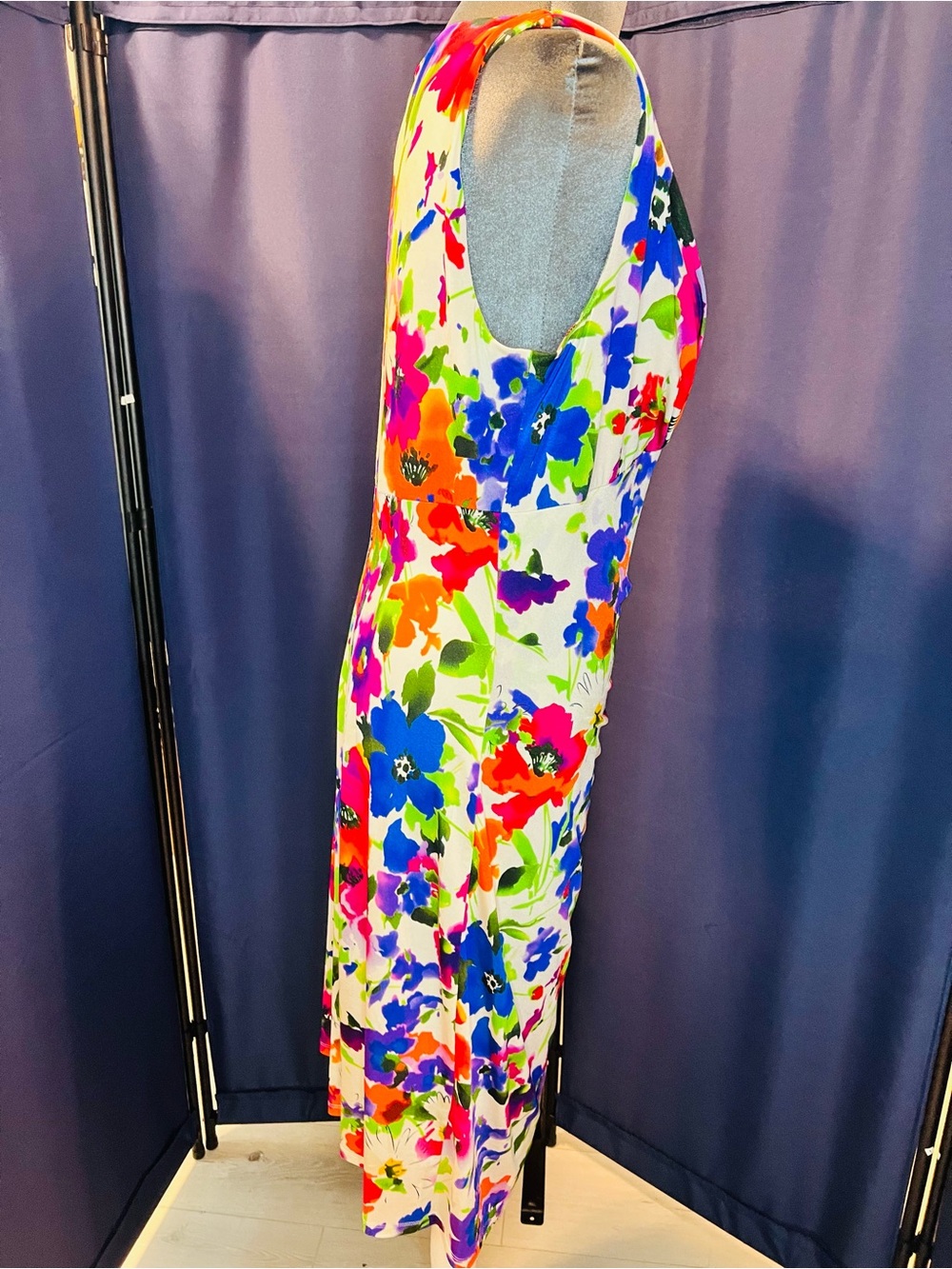 Lauren Ralph Lauren Floral Scoop Neck Dress - White, Blue, Green, Pink, Orange - Picture 6 of 9